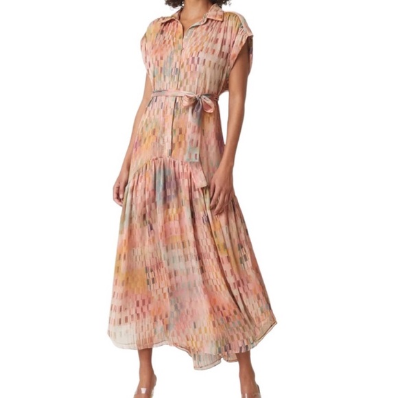 ⭐️Misa Los Angeles Laura Drop Waist Shirtdress Poly Chiffon Multicolor - Picture 2 of 9